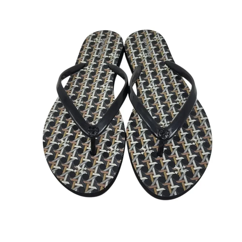 Tory Burch Women's Chelsea Flip Flops, Basketweave/Chai Tea/Perfect Black, US 9